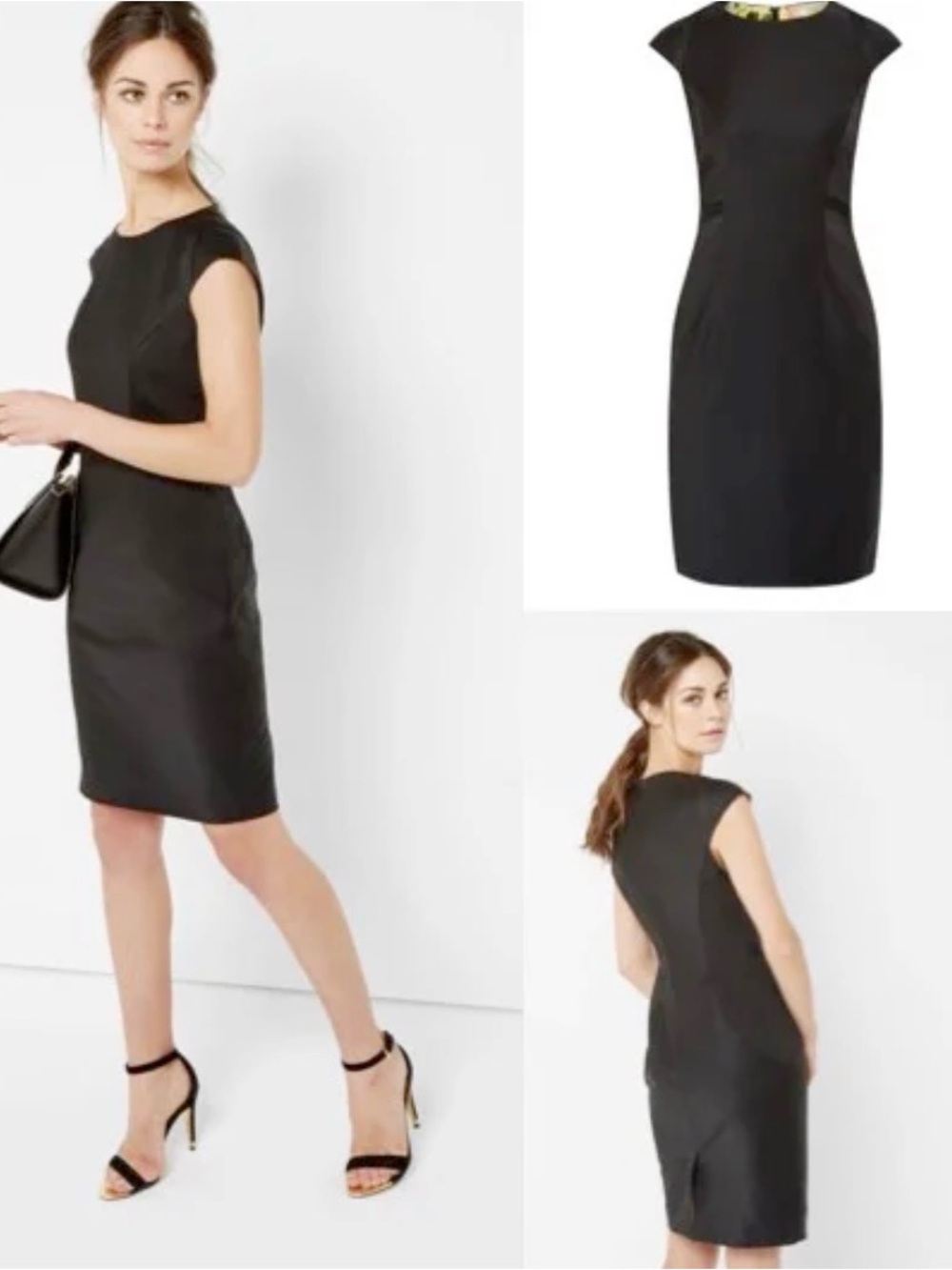 Ted Baker London Size 5 Wool Blend Charcoal Sheath Dress Floral Lined